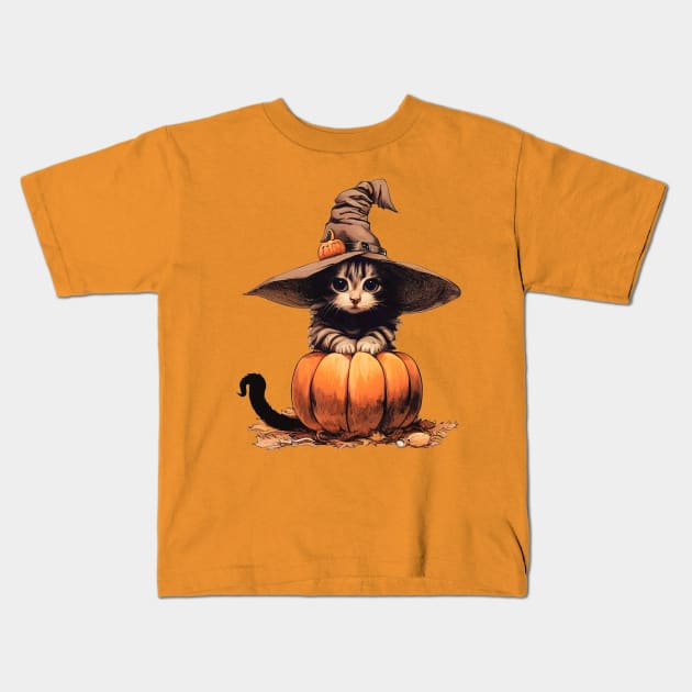 Halloween Kitty Kids T-Shirt by JennyPool